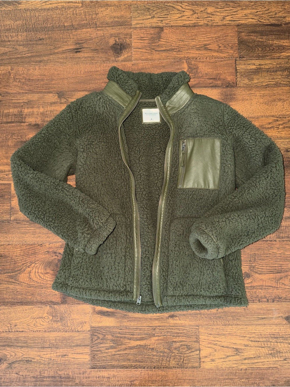 Abercrombie & Fitch Olive Sherpa Zip-Up Jacket